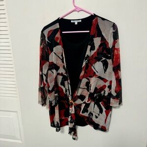 Linda Matthews Red and Black Classic Blouse Size XL